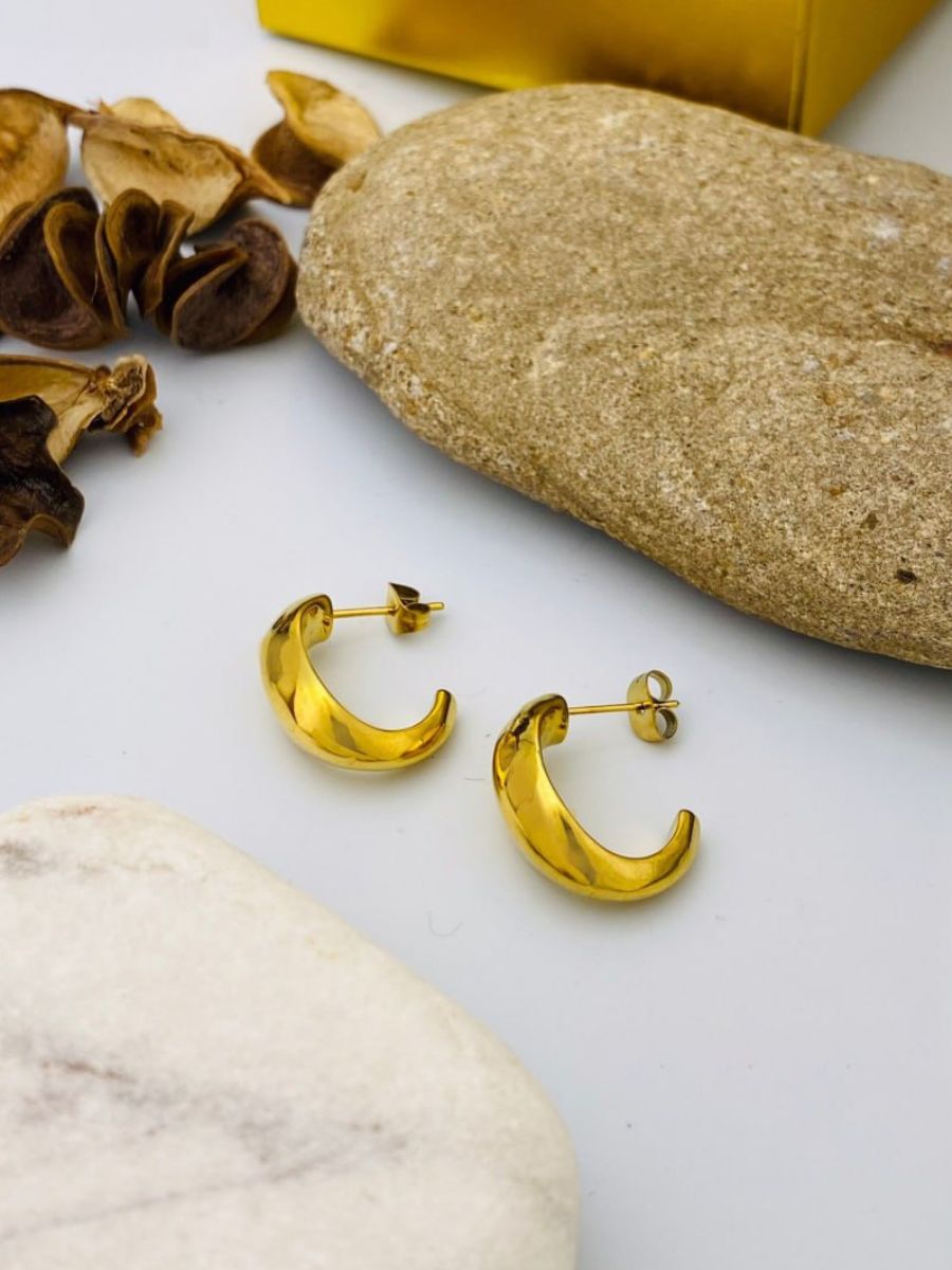 Gold Plated Horn Shaped Half Hoop Earrings