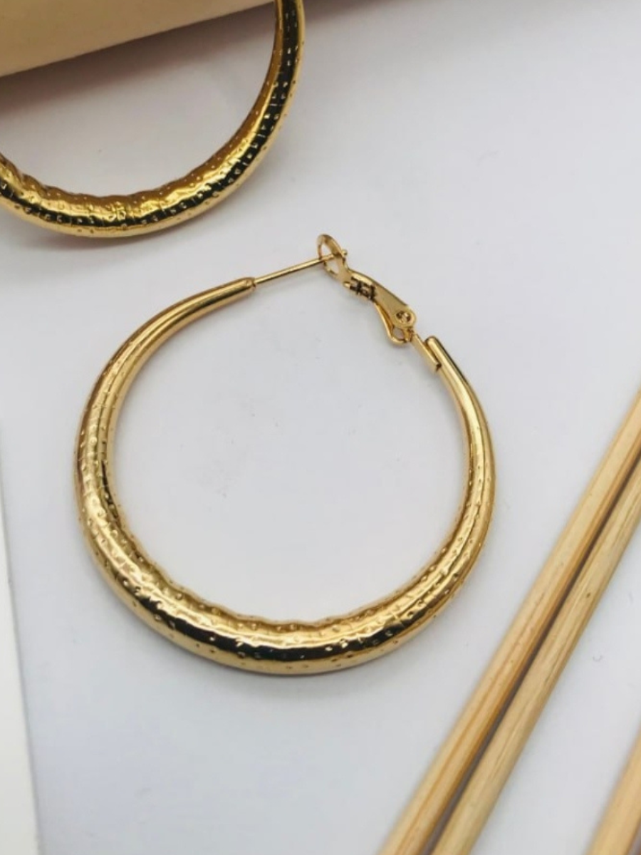 Gold Plated Textured Round Hoop Earrings