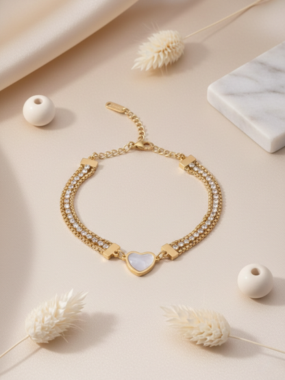 Buy Gold Plated Triple Strand Heart Charm Zircon Bracelet Online 
