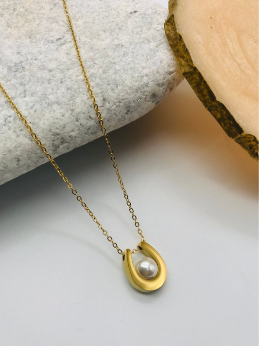 Buy Gold Plated U-Shaped Charm Pearl Pendant Necklace - TheJewelbox