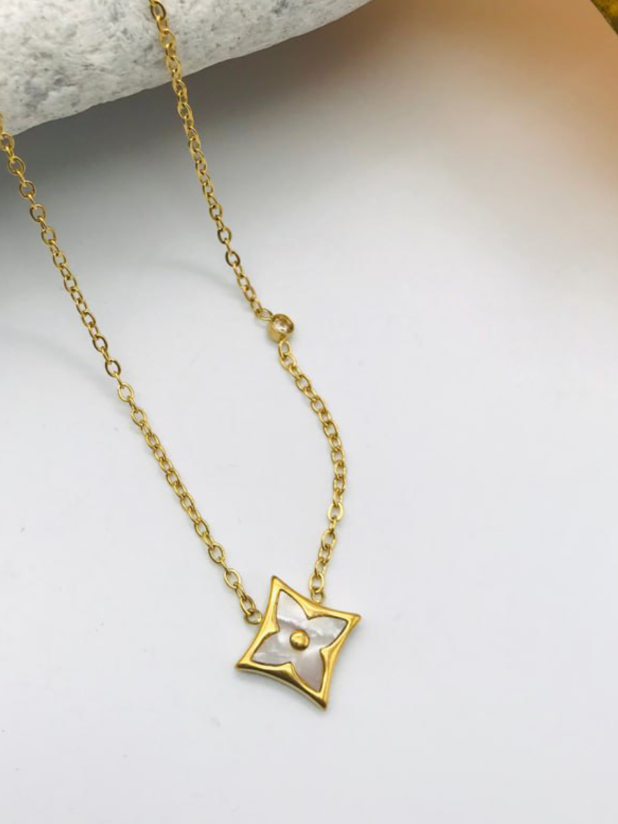 Gold Plated White Clover Pendant Dainty Necklace