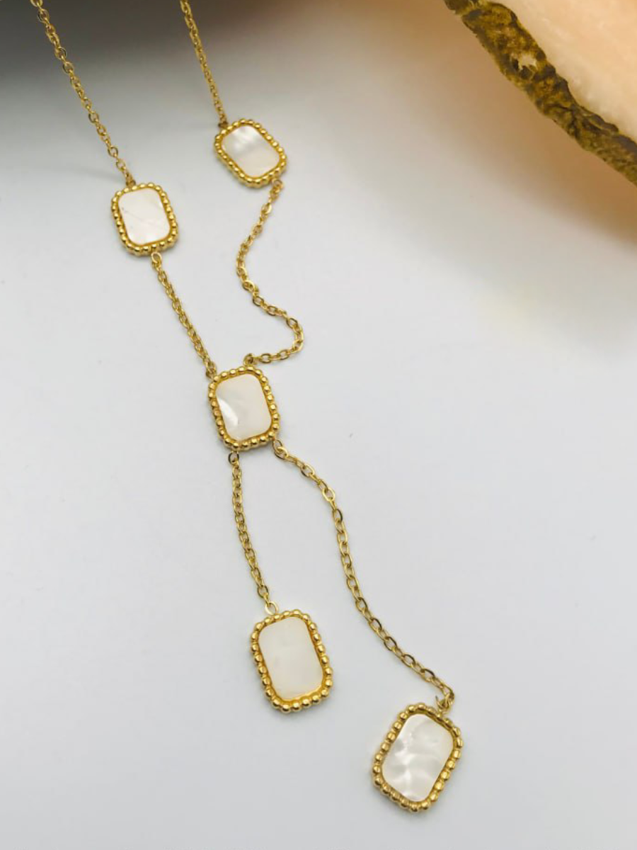 Gold Plated White Stone Charms Chain Necklace
