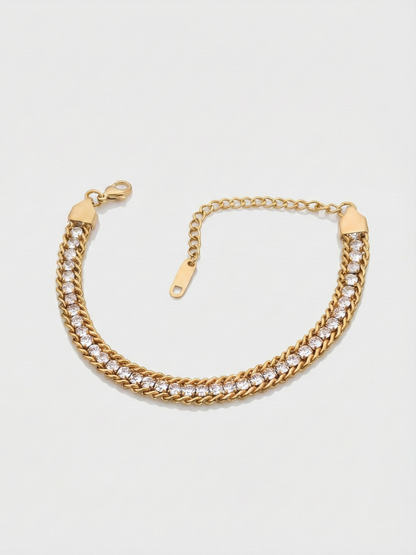 Gold plated zircon studded twisted chain bracelet