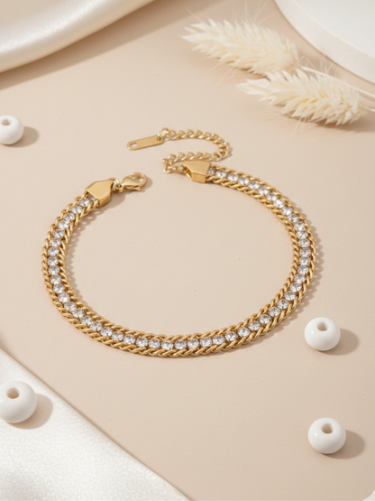 Buy Gold Plated Zircon Studded Twisted Chain Bracelet Online 