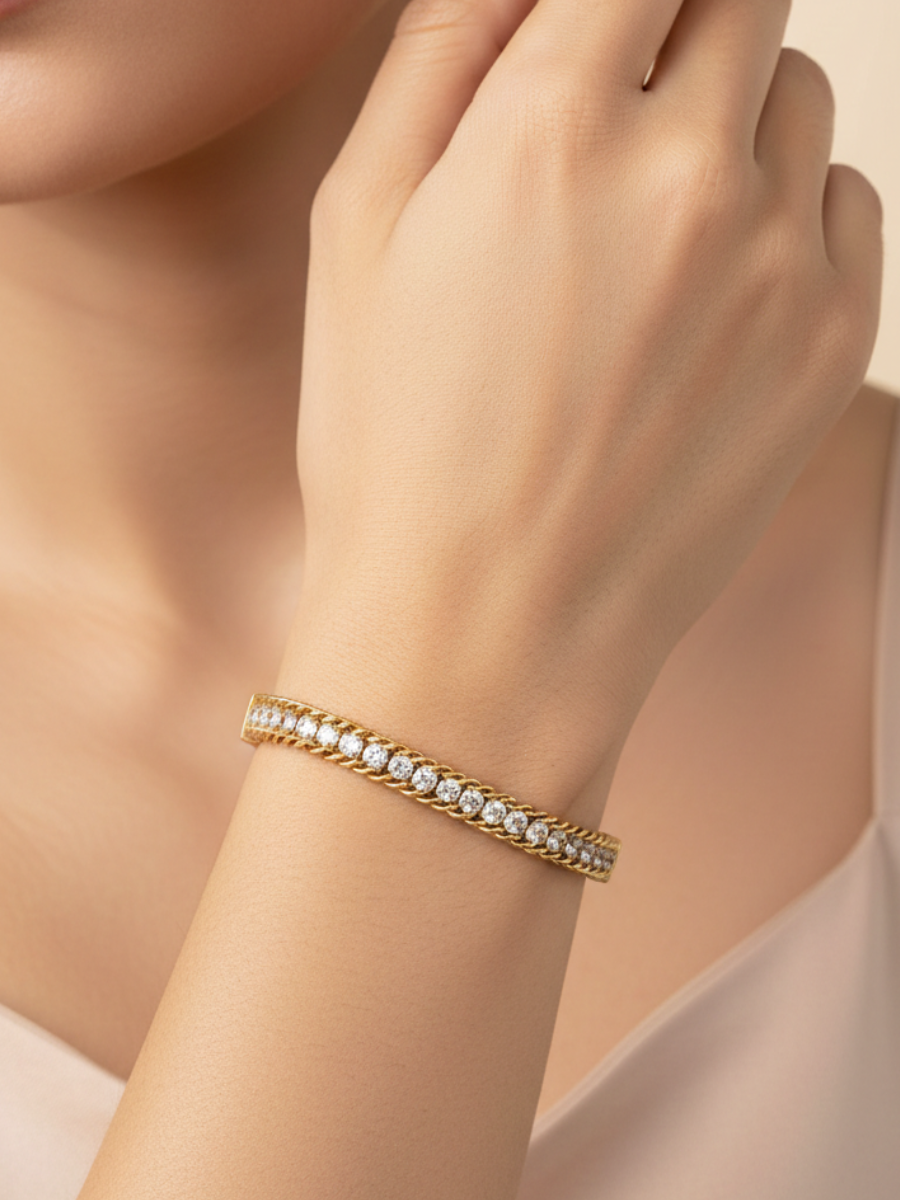 Gold Plated Zircon Studded Twisted Chain Bracelet