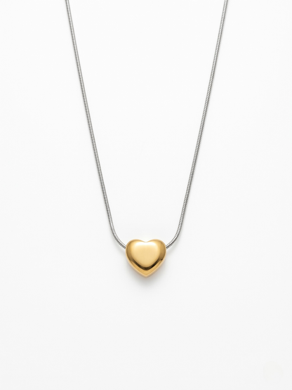 Golden Heart Pendant Minimal Silver Chain Necklace