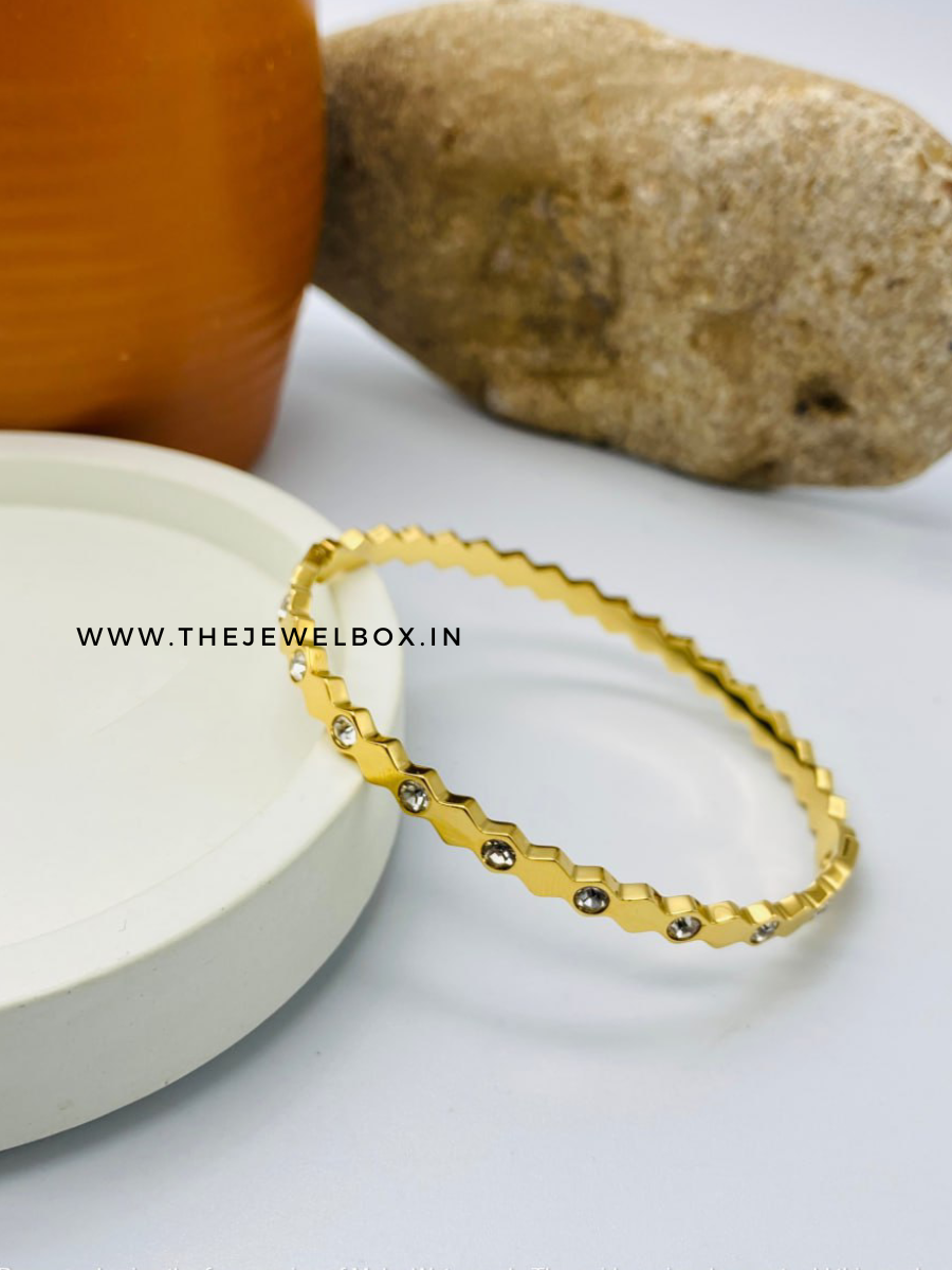 Buy Golden Hexagonal Diamond Cuff Bangle Bracelet - TheJewelbox