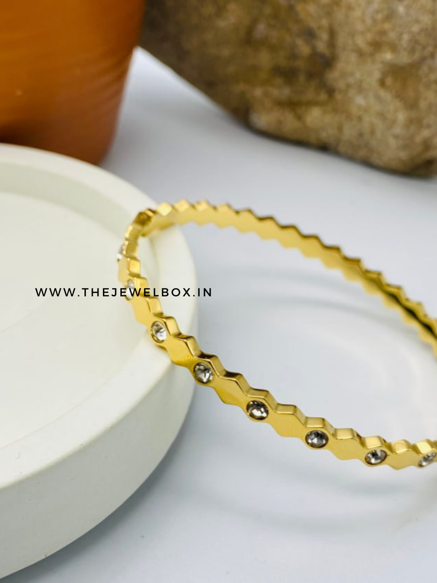 Diamond Studded Golden Hexagonal Cuff Bracelet