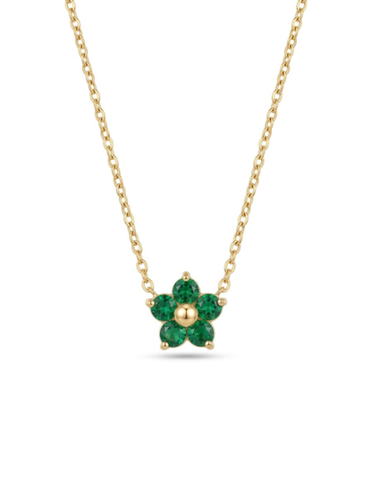 Green Flower Pendant Minimal Golden Chain Necklace