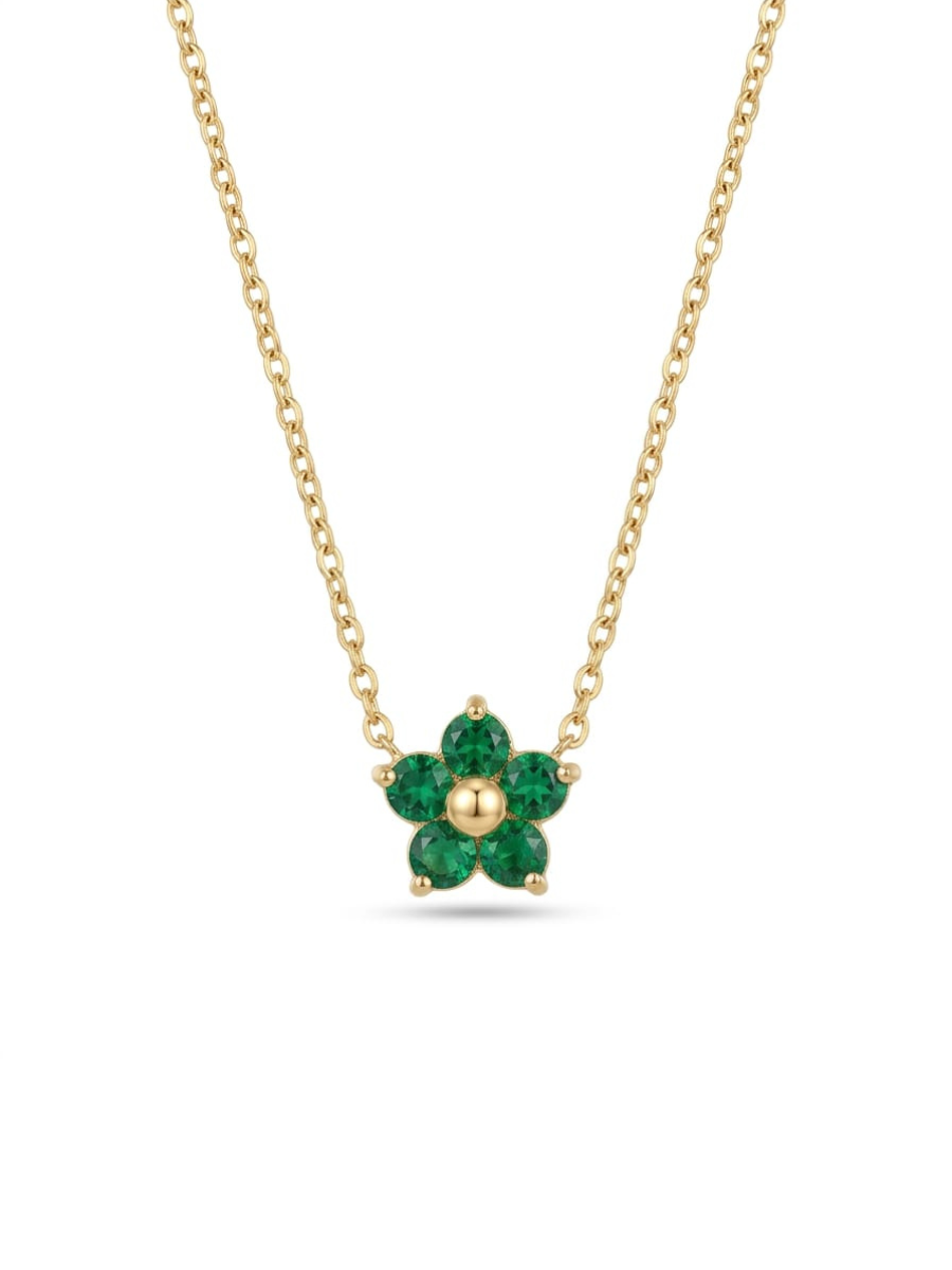 Green Flower Pendant Minimal Golden Chain Necklace