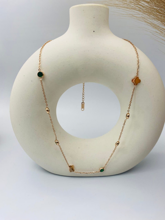 Green Stone Minimal Rose Gold Chain Necklace - TheJewelbox