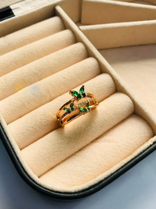 Buy Green Stone Studded Butterfly Rose Gold Diamond Adjustable Ring - TheJewelbox