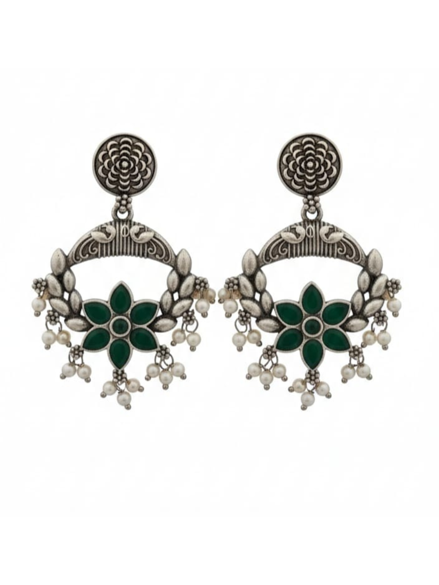 Ethnic Traditional Peacock Motif Pearl Earrings