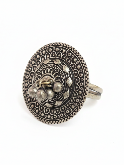Oxidised Silver Gunghroo Style Round Finger Ring