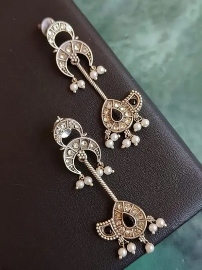 Buy Handcrafted Black Oxidised Silver Long Drop Earrings Online - TheJewelbox