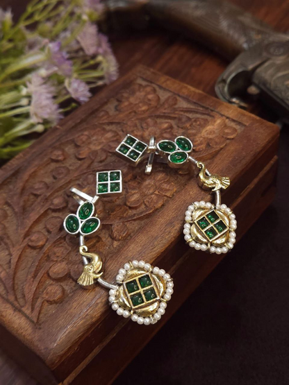 Buy Handcrafted Green Stone Dual Tone Oxidised Earcuff Online - TheJewelbox