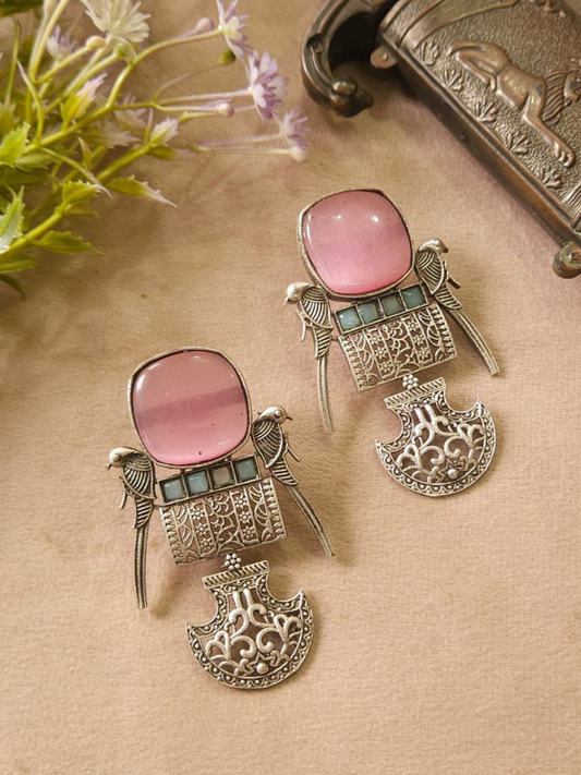 Buy Handcrafted Parrot Design Pink Oxidised Dangler Earrings Online - TheJewelbox