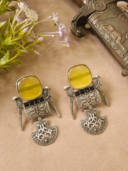 Buy Handcrafted Parrot Design Yellow Oxidised Dangler Earrings Online - TheJewelbox