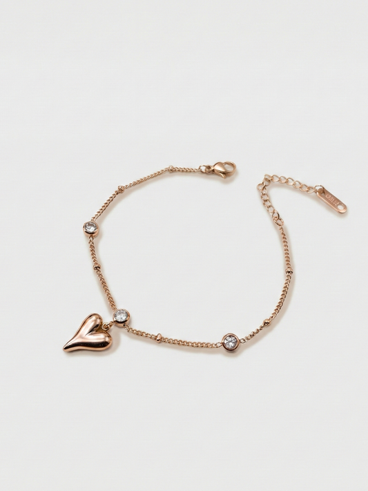 Rose gold heart charm bracelet