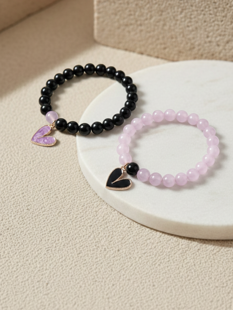 Buy Heart Charms Black and Purple Beaded Bracelets Online in India - TheJewelbox
