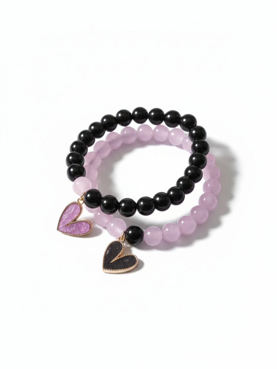 Buy Black and Purple Heart Charms Beaded Bracelets Online in India