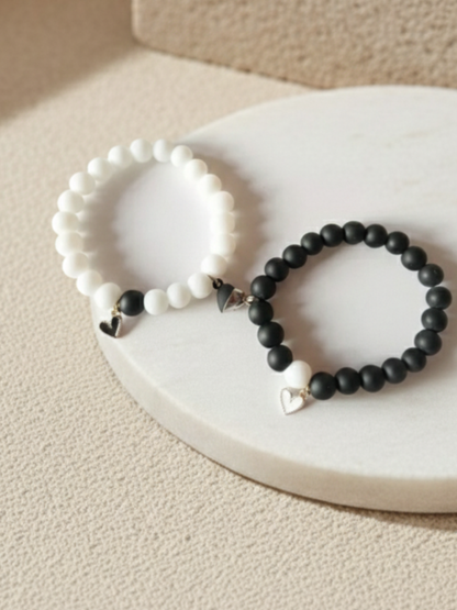 Buy Heart Charms Black and White Beaded Magnetic Bracelets Online in India- TheJewelbox