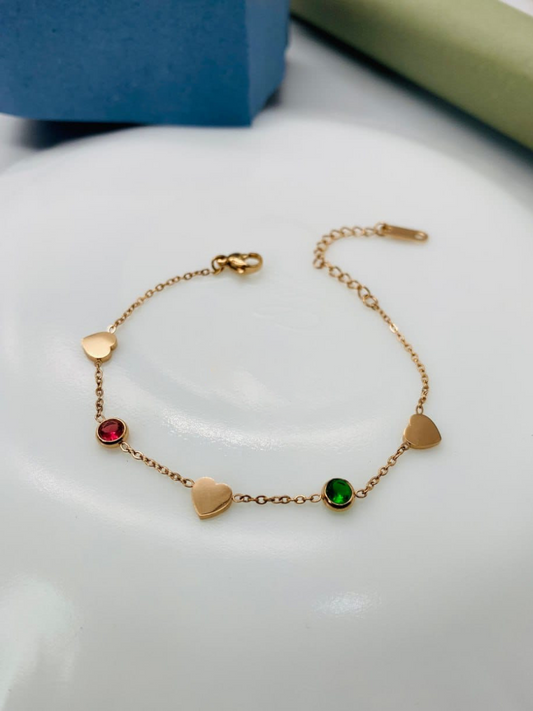 Buy Heart Shaped Multi Color Stone Rose Gold Plated Bracelet - TheJewelbox