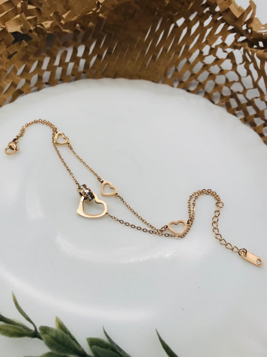 Buy Heart and Diamond Charms Double Chain Rose Gold Bracelet - TheJewelbox