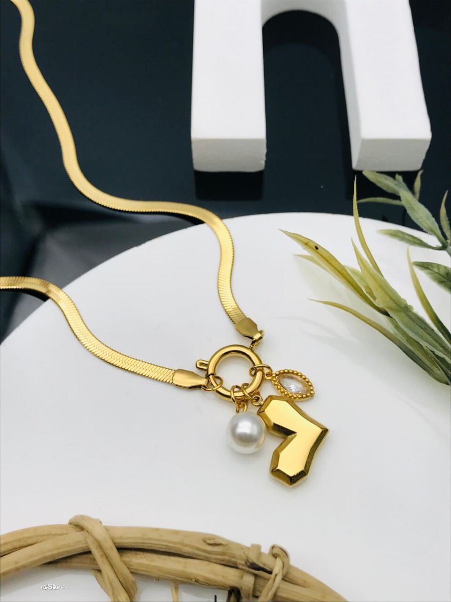 Buy Heart and Pearl Charms Golden Snake Chain Necklace Online - TheJewelbox