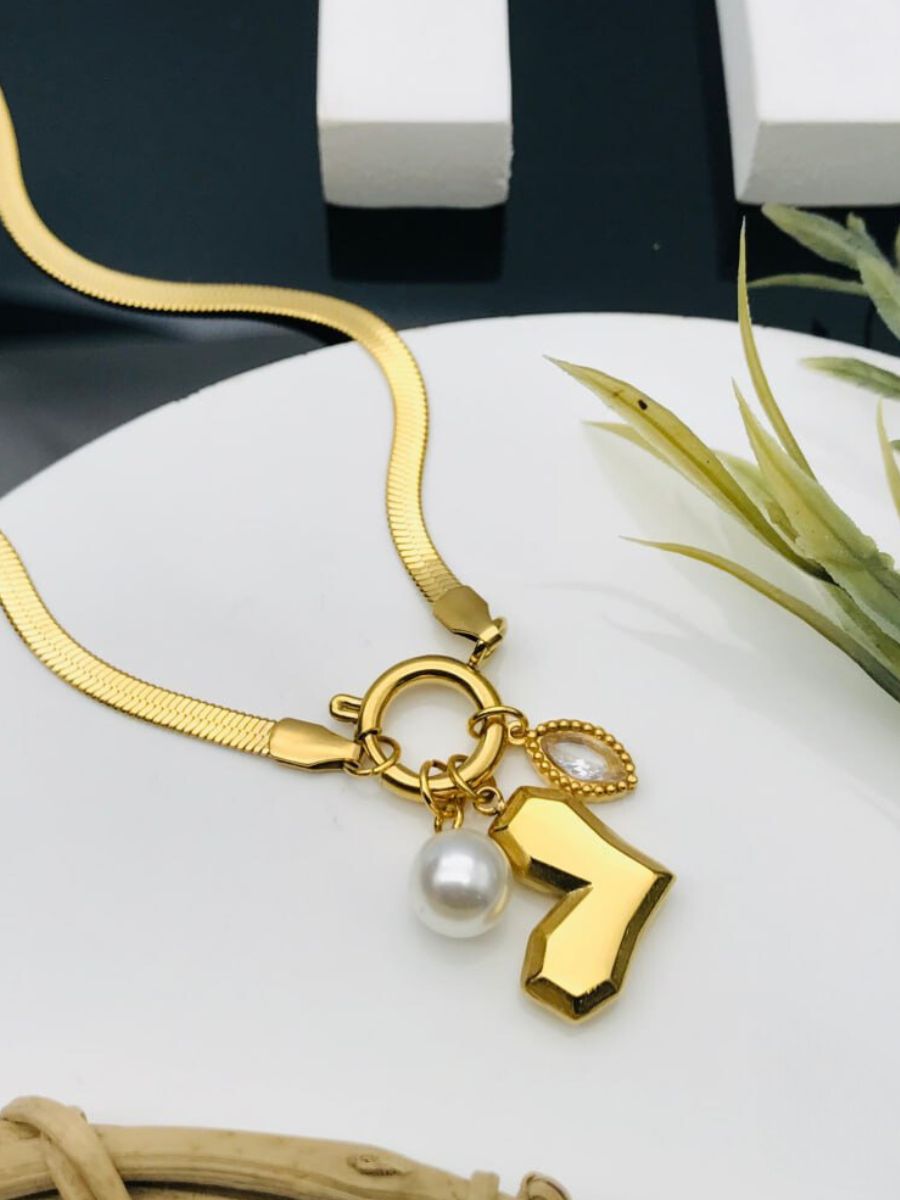 Heart and Pearl Charms Golden Snake Chain Necklace