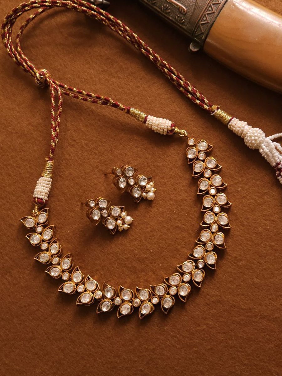 Buy Imitation Golden Plated Polki Kundan Choker Necklace Set