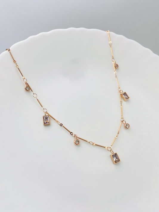 Inter Linked Rose Gold Chain Necklace with Hanging Charms- TheJewelbox
