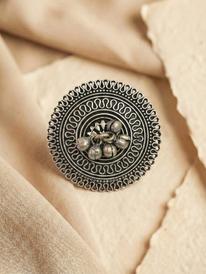 Buy Kolhapuri Style Big Round Oxidised Silver Ring Online in India - TheJewelbox