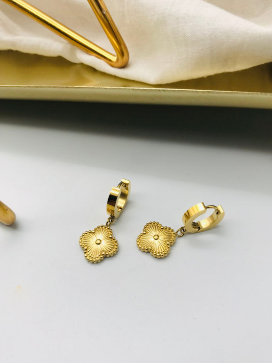 Buy Korean Style Flower Drop Gold Plated Huggie Hoop Earrings - TheJewelbox