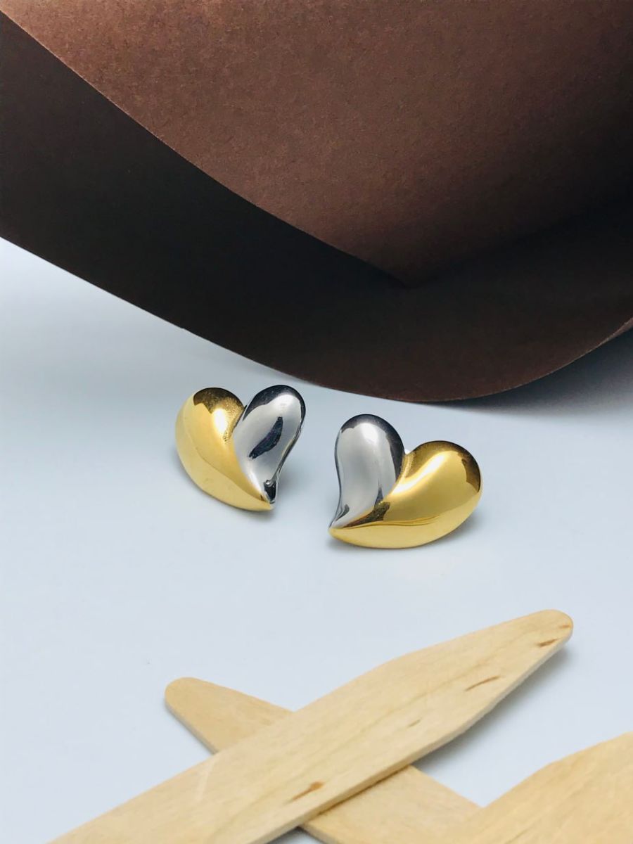 Buy Korean Style Minimal Golden and Silver Heart Stud Earrings - TheJewelbox