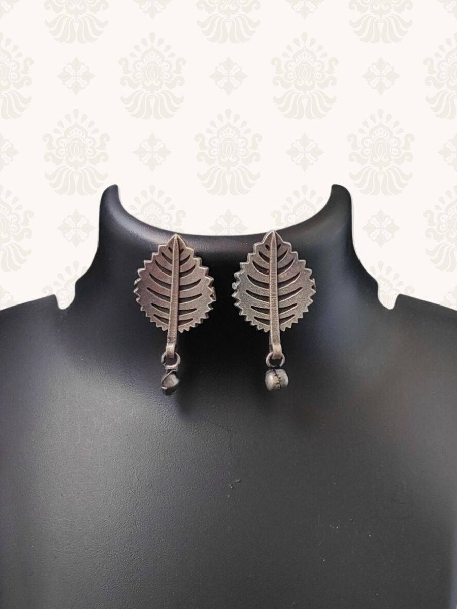 Leaf Shaped Oxidised German Silver Earrings