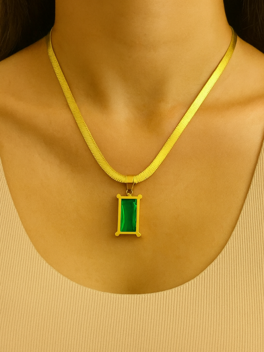Golden Chain Necklace with a green pendant