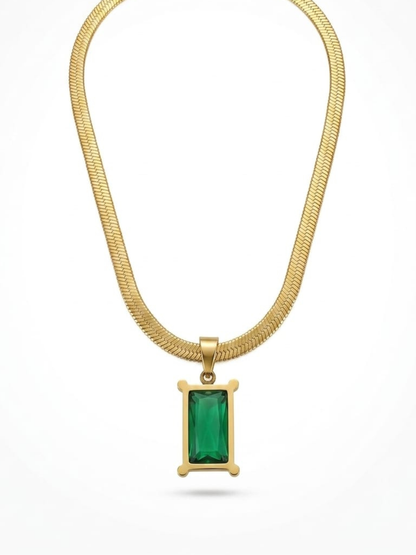 Luxury Emerald Green Stone Snake Chain Golden Necklace