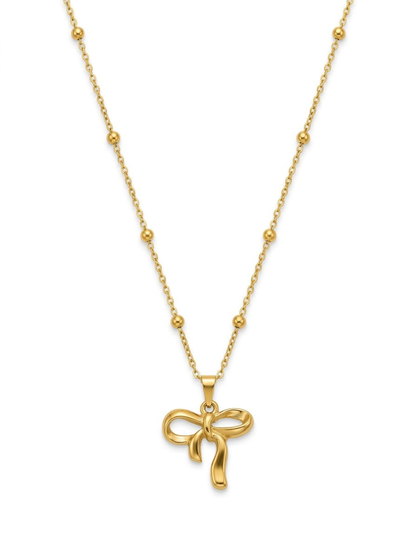Mini Ribbon Bow Golden Plated Beads Chain Necklace