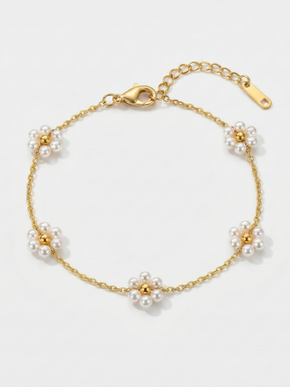Gold pearl flower bracelet women