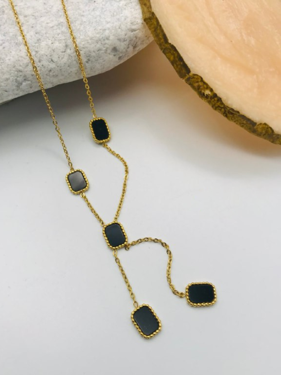 Buy Minimal Gold Plated Black Onyx Chain Necklace - TheJewelbox