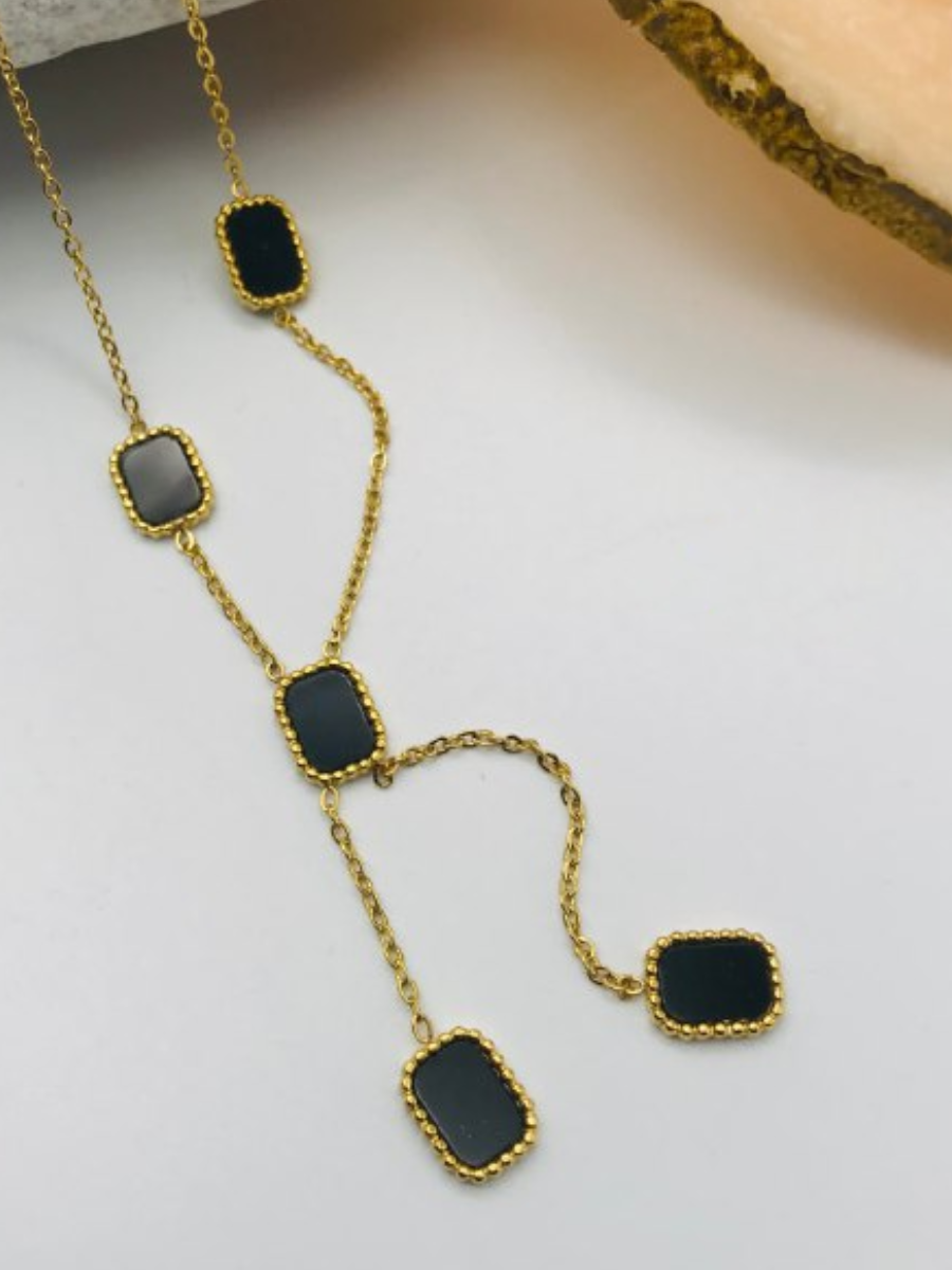 Minimal Gold Plated Black Onyx Chain Necklace
