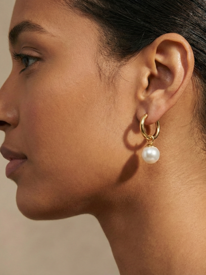 Minimalist pearl drop huggie earrings