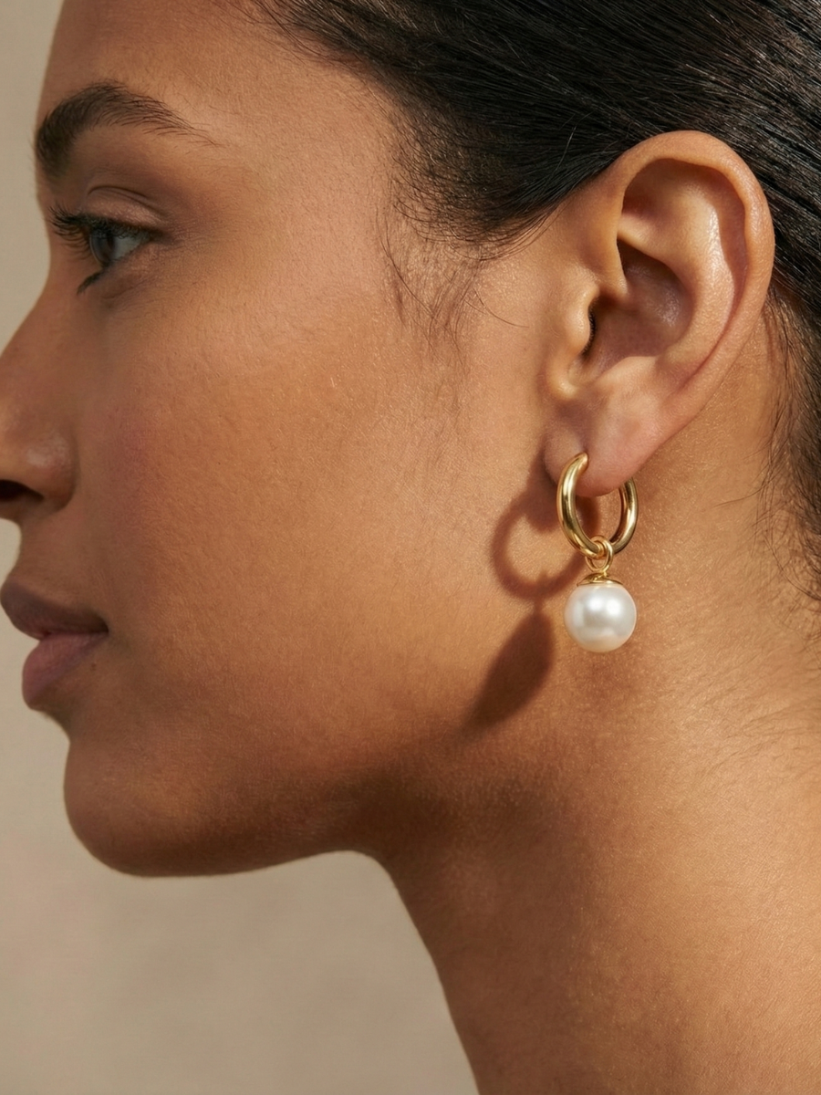 Minimalist pearl drop huggie earrings