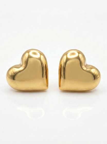 3D heart shaped gold studs
