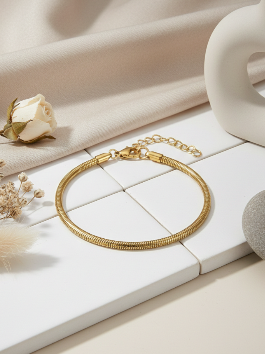 Buy Minimalist Gold Plated Round Snake Chain Bracelet Online in India