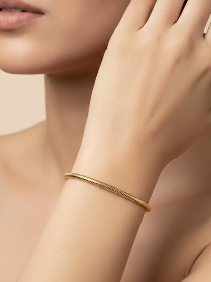 Minimalist Gold Plated Round Snake Chain Bracelet