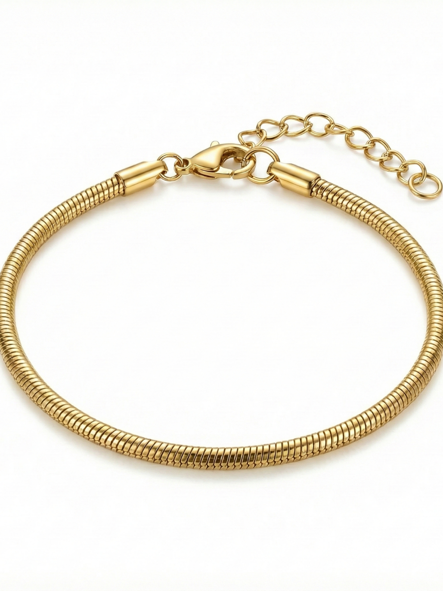 Golden Anti Tarnish Waterproof Round Snake Chain Bracelet