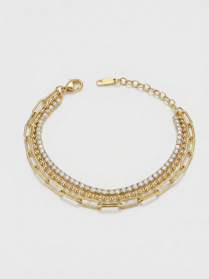 Minimalist gold plated triple layer bracelet