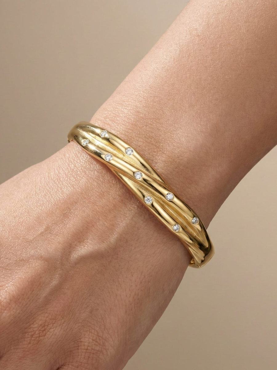 Minimalist diamond studded gold bracelet